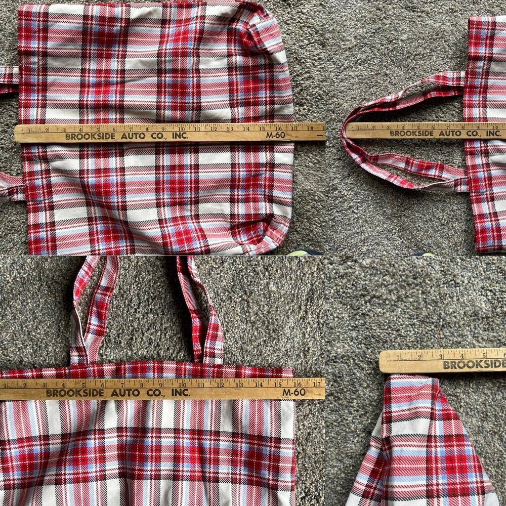J. Crew RE-IMAGINED Red, White, & Light Blue Plaid 100% Cotton Tote Bag One Size - Picture 7 of 10